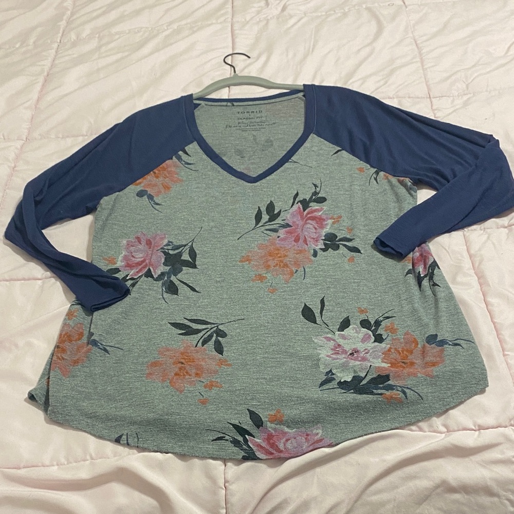 Torrid Blue and Gray Floral Tunic Top